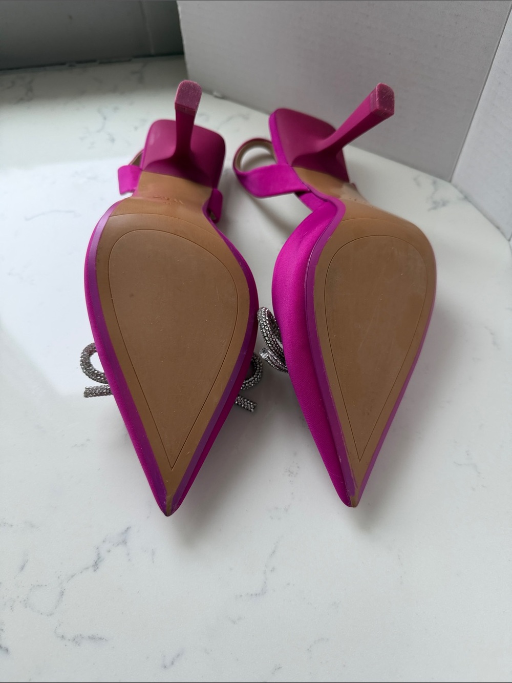 Zara Fuchsia Slingback Pointed Toe Heels with Crystal Bow size 11 - Picture 9 of 11